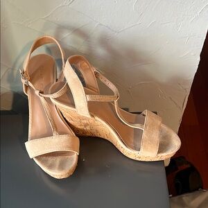 Charles David Cream Wedge Sandals with Cork Heel